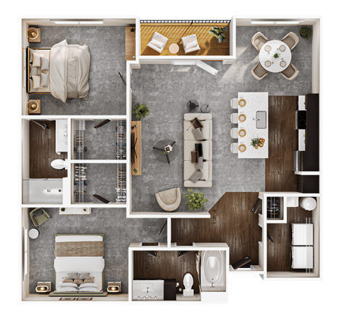 Floor plan for 2 beds, 2 baths, 1250 sqft